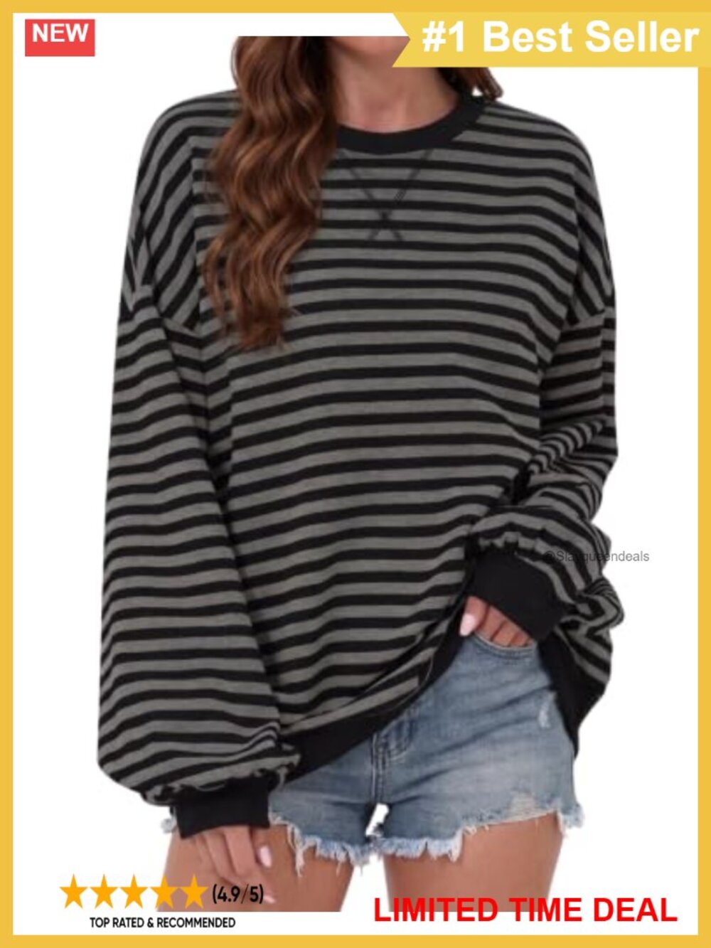 Striped Crewneck Sweatshirt Long Sleeve Casual Loose Pullover Top